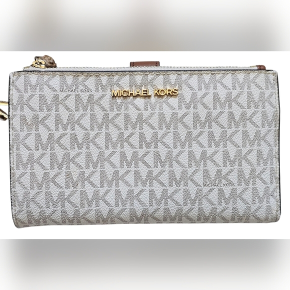 Michael Kors Brown Double Zip Clutch Wristlet with Gold-Tone Hardware, Like New - Picture 2 of 9